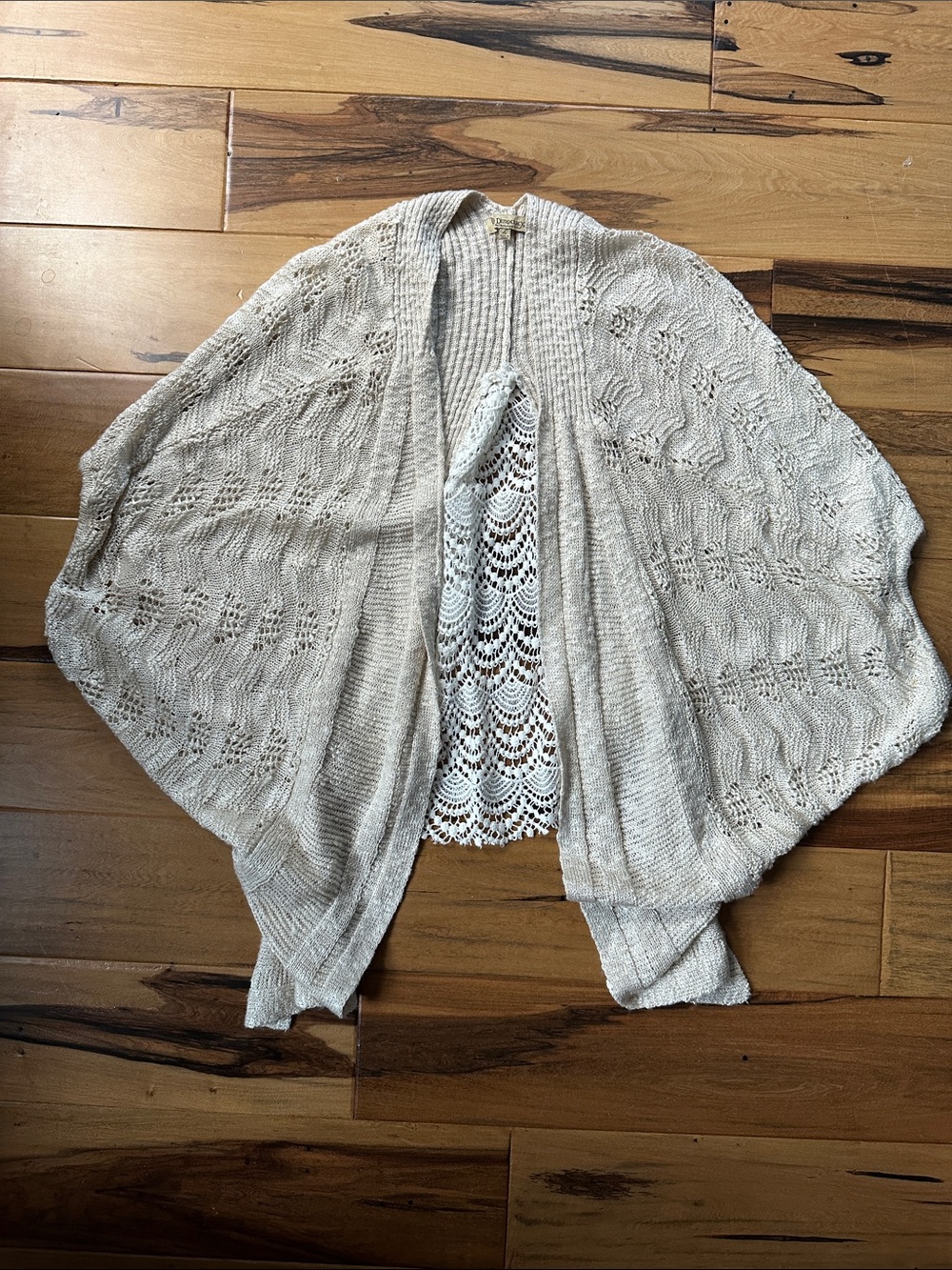 Democracy Cream Open-Front Knit Poncho with Lace Back